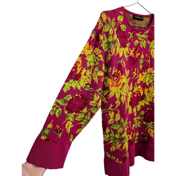 JJ. Garella Sweater 100% Extra Fine Merino's Wool Made in‎ France Floral Large - Picture 6 of 8